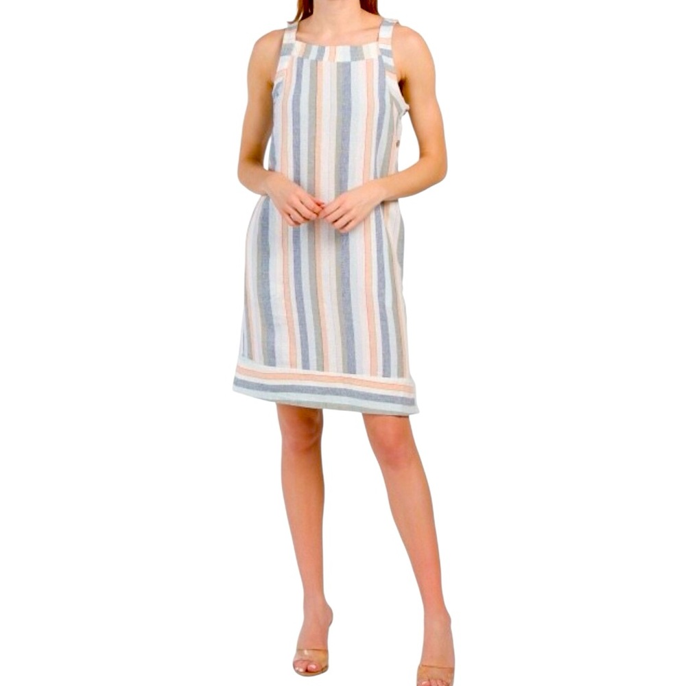 NWT🌺For Cynthia•Striped Side Button Linen Blend Mini Dress